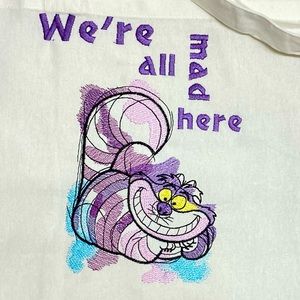 NWT Embroidered Tote Bag White Canvas. Alice In Wonderland Theme!